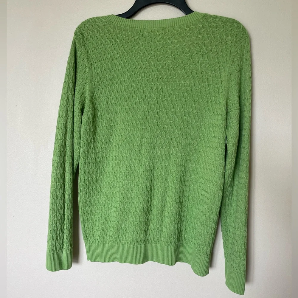 Talbots Classic Green Long Sleeved Cable Knit V-Neck Pima Cotton Sweater XL - Picture 3 of 7